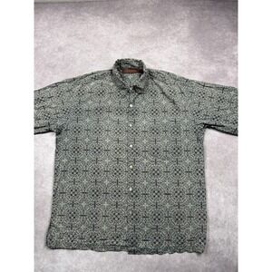 Tori Richard Shirt‎ Mens Medium Green Black Cotton Lawn Aloha Hawaiian Made USA